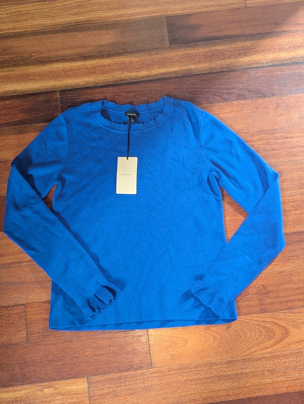 Halogen Royal Blue Scallop Crewneck Sweater